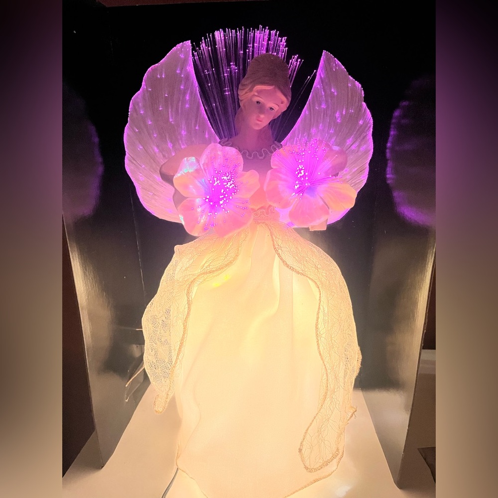 Vintage Fiber Optic Christmas Angel Tree Topper